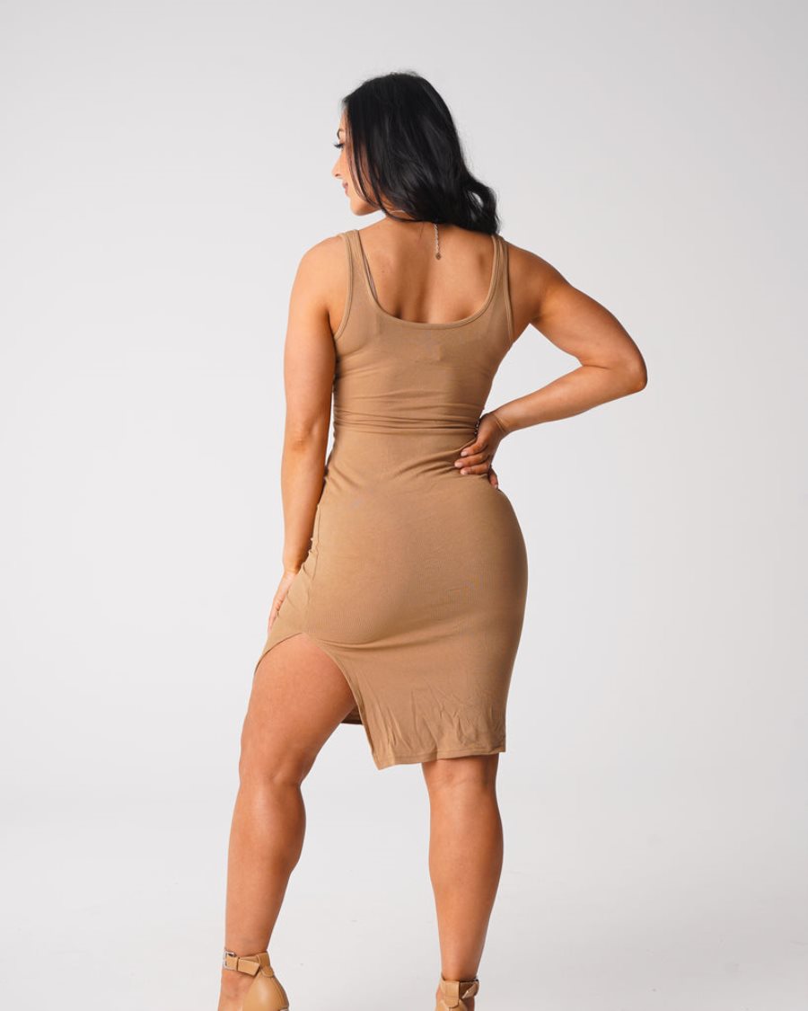 NVGTN Golden Vibes Cut Out Midi Kjole Dame Brune Danmark | B8GFCMFT