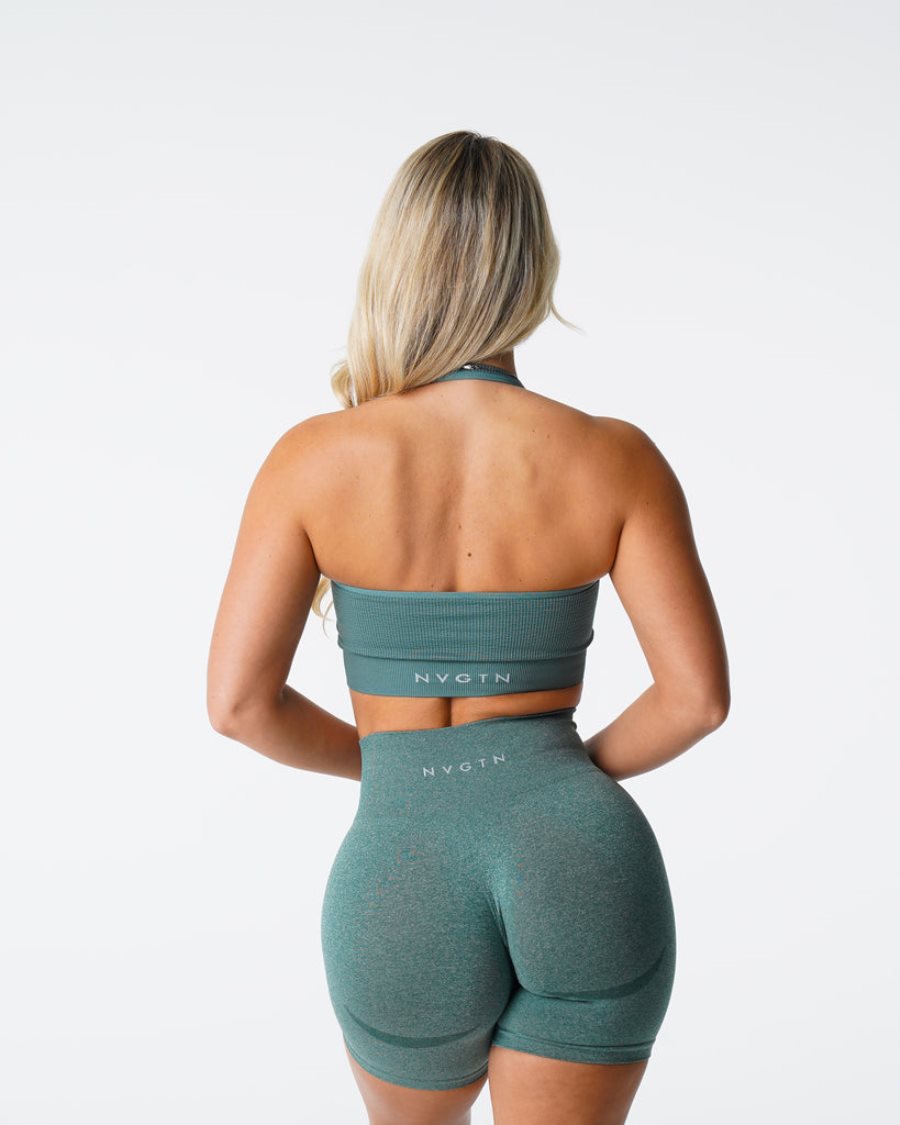 NVGTN Limitless Ribbet Seamless Halter Sports Bh Dame Grøn Danmark | D935X95H