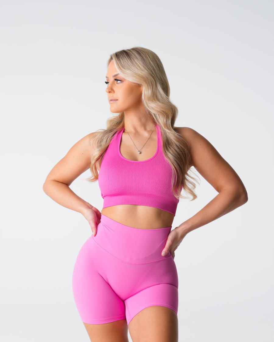 NVGTN Limitless Ribbet Seamless Halter Sports Bh Dame Lyserød Danmark | GQLKMCKC