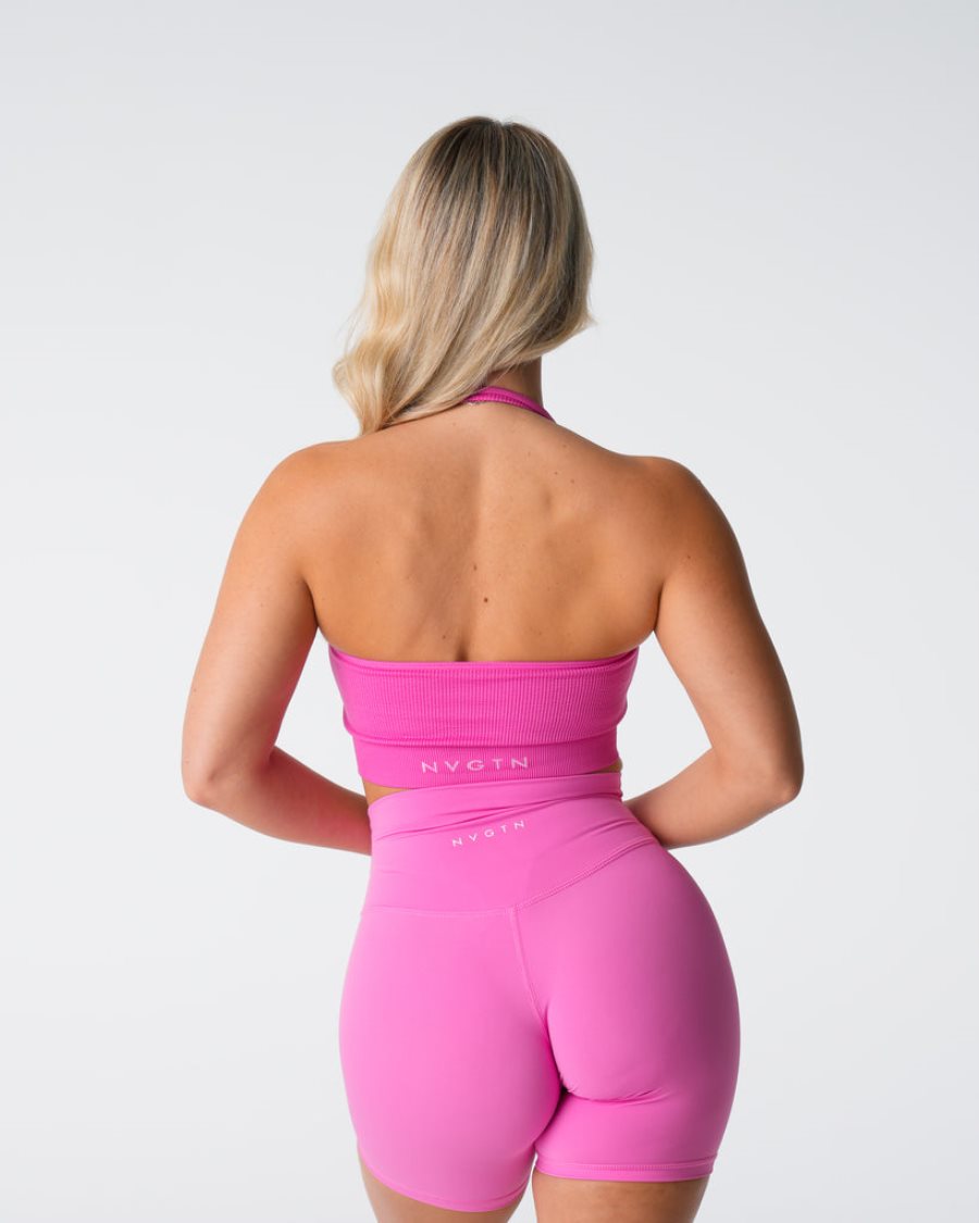 NVGTN Limitless Ribbet Seamless Halter Sports Bh Dame Lyserød Danmark | GQLKMCKC