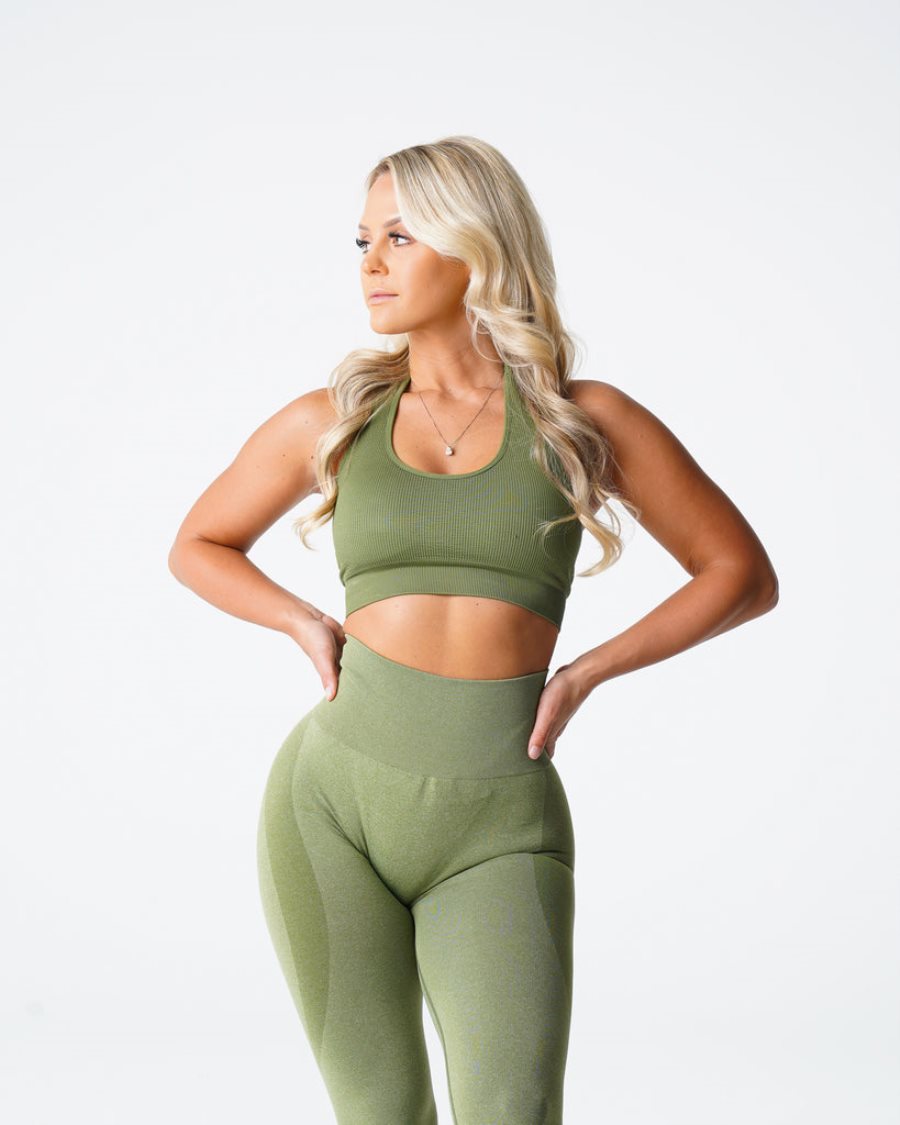 NVGTN Limitless Ribbet Seamless Halter Sports Bh Dame Grøn Danmark | O5Z2122A