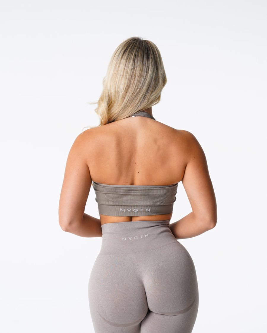 NVGTN Limitless Ribbet Seamless Halter Sports Bh Dame Grå Brune Danmark | UEOA140L