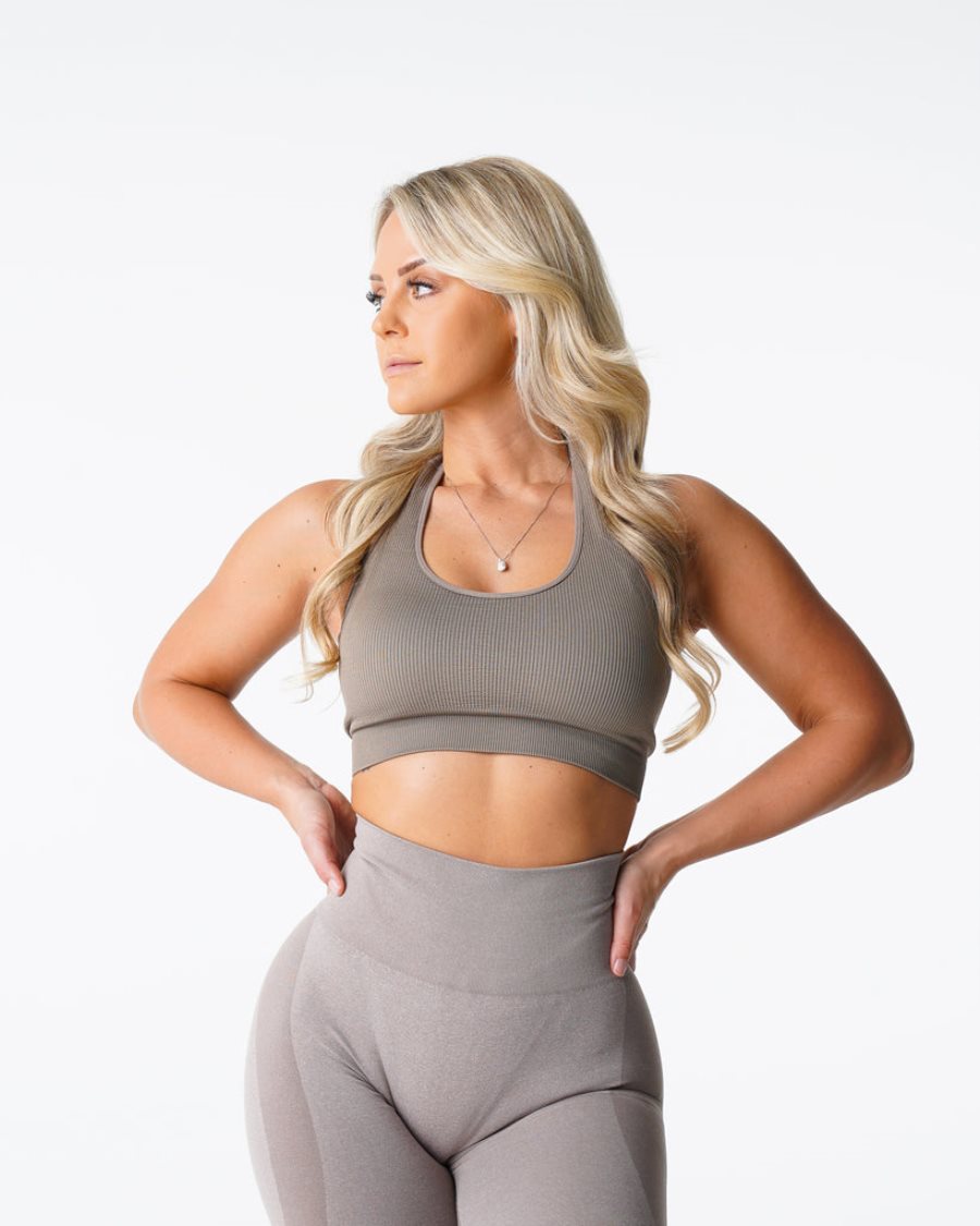 NVGTN Limitless Ribbet Seamless Halter Sports Bh Dame Grå Brune Danmark | UEOA140L