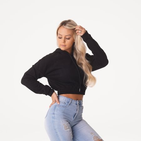 NVGTN Cozy Vibes Drop Shoulder Cropped Hættetrøje Dame Sort Danmark | P8CKOQFS