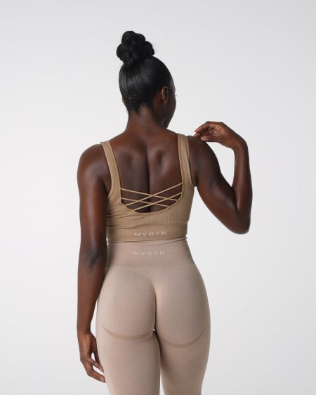 NVGTN Desire Ribbet Seamless Sports Bh Dame Beige Danmark | CQSPYW8B