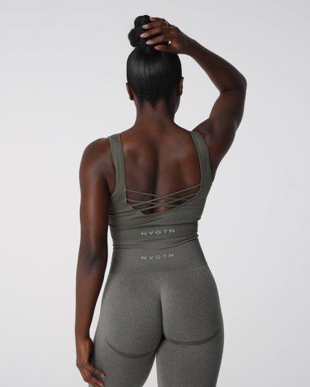 NVGTN Desire Ribbet Seamless Sports Bh Dame Khaki Grøn Danmark | LELZP5RL