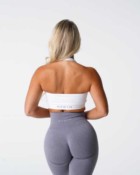 NVGTN Limitless Ribbet Seamless Halter Sports Bh Dame Hvide Danmark | YP5S1RZQ