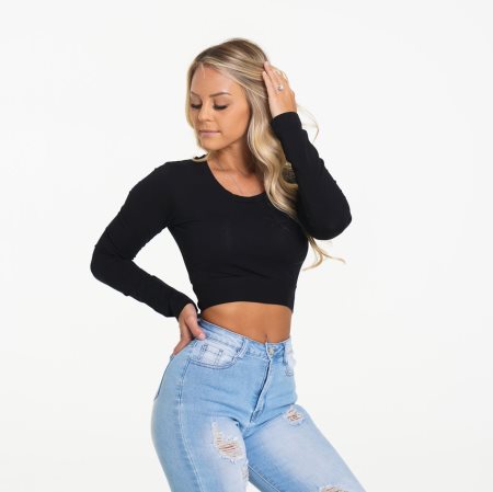 NVGTN Wrap Around Long Sleeve Crop Toppe Dame Sort Danmark | XLBY2LOW